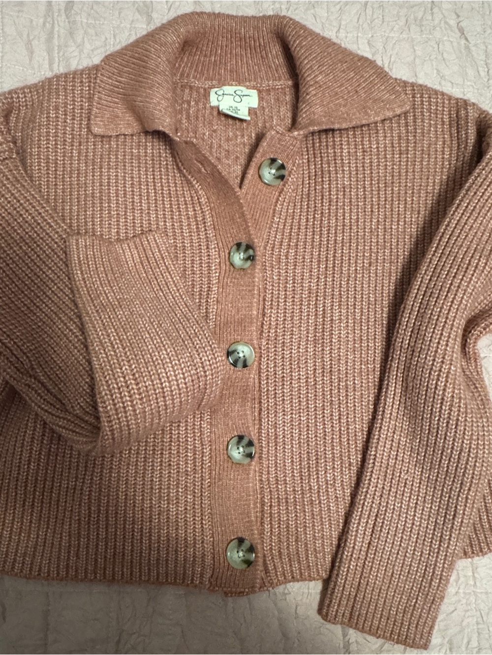 Jessica Simpson Dusty Rose Ribbed Button-Up Cardigan